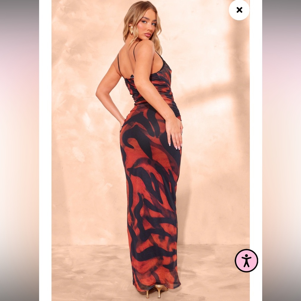 PrettyLittleThing Black & Red Strapless Mesh Maxi Gown - Picture 4 of 4